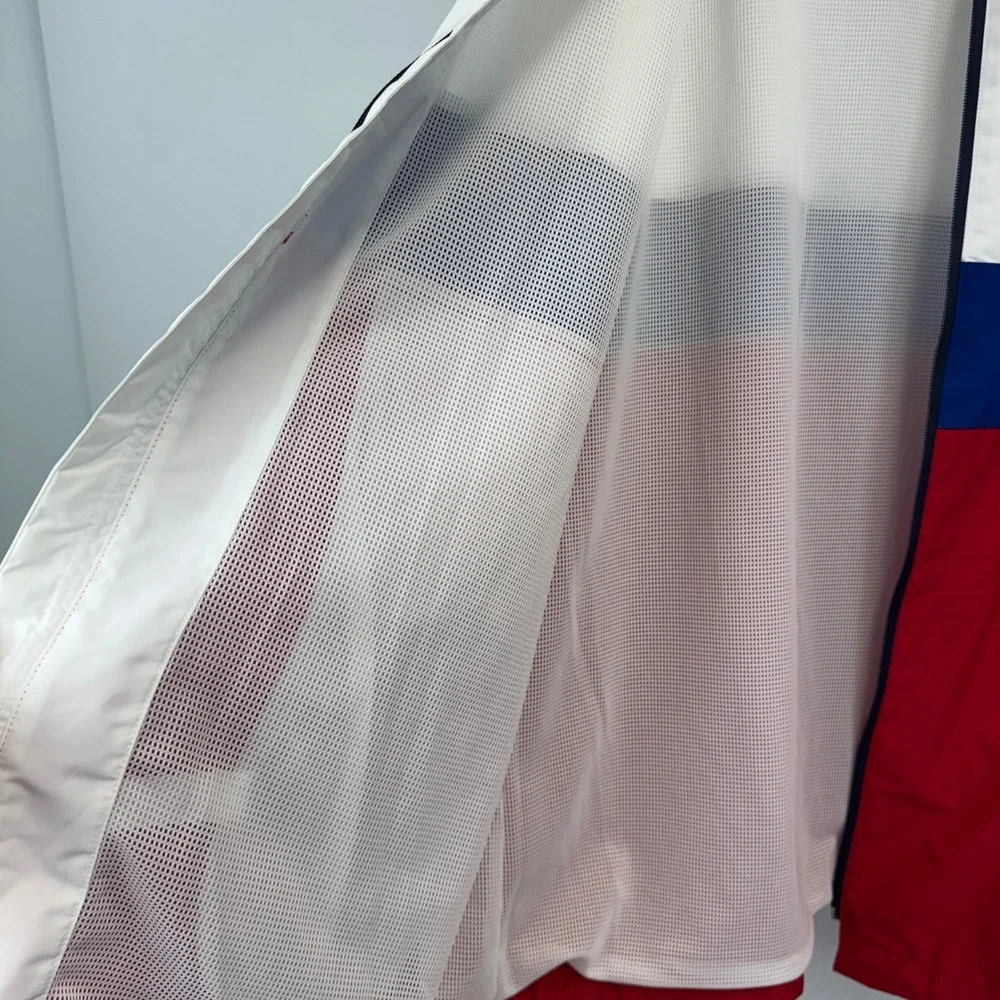 Tommy Hilfiger Sport Mens XL Colorblock Hooded Windbreaker Jacket Red White Blue